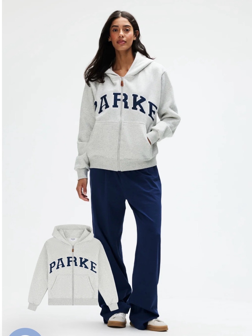 Parke Varsity Zip Hoodie Grey with Denim